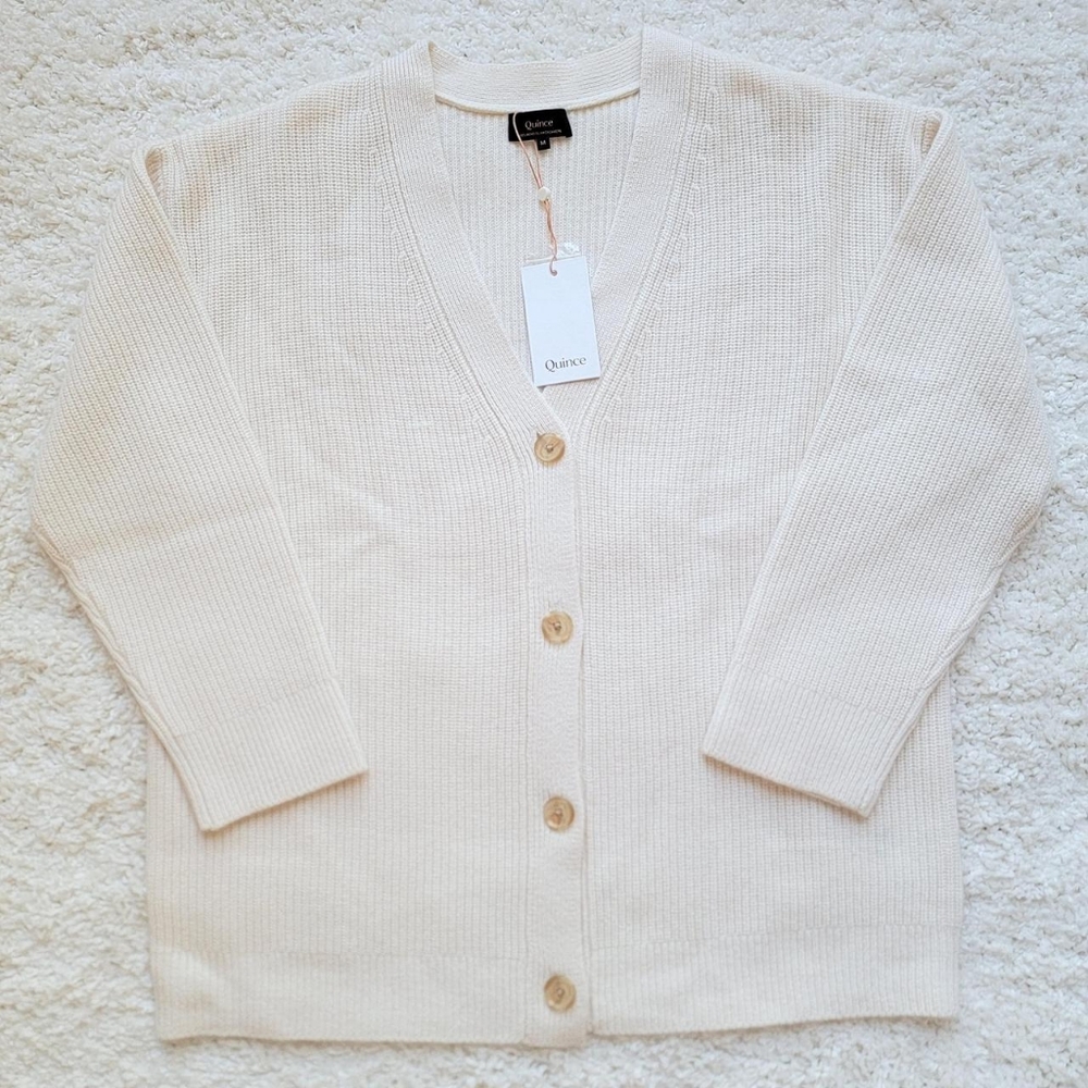 NWT Quince 100% Cashmere Oversized Cocoon Boyfriend Cardigan, ivory white, M